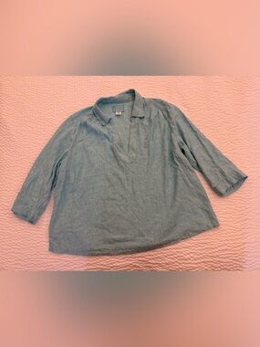Sigrid Olsen Teal Linen Button-Front Shirt